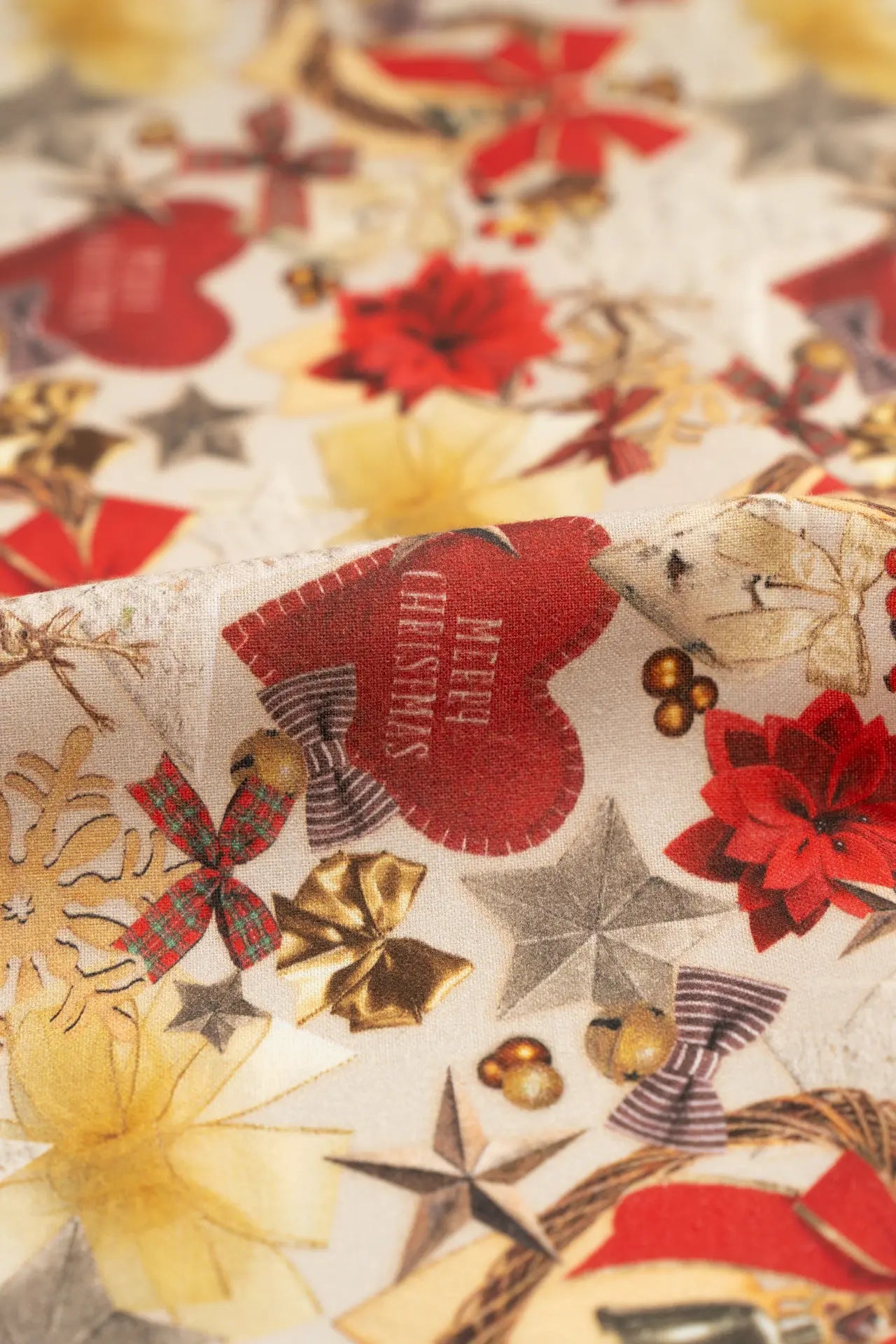 Tecido de Natal com decorações estampadas