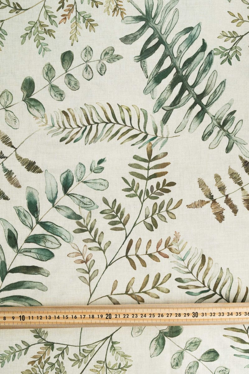 Loneta estampado hojas y helechos beige crudo