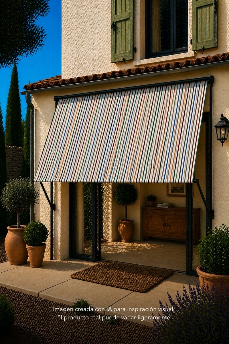Imagen generada con IA de la tela de lona de exterior sobre un toldo