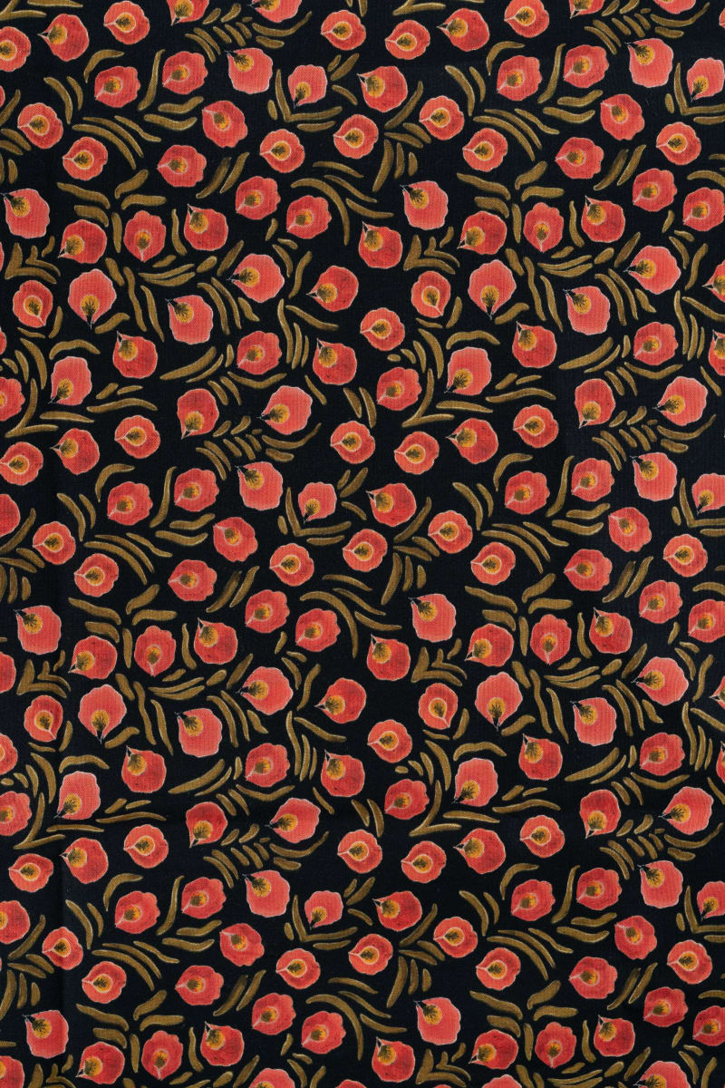 Popelín algodón floral negro