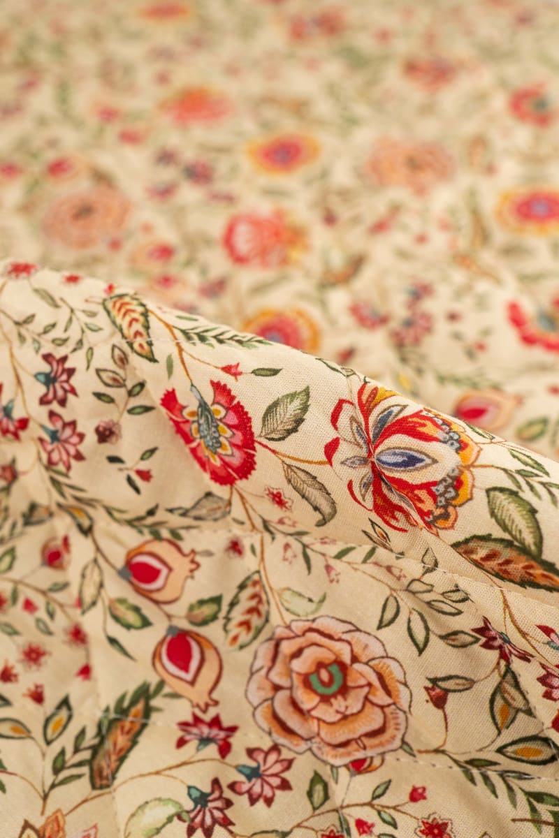 Acolchado estampado flores liberty beige crudo
