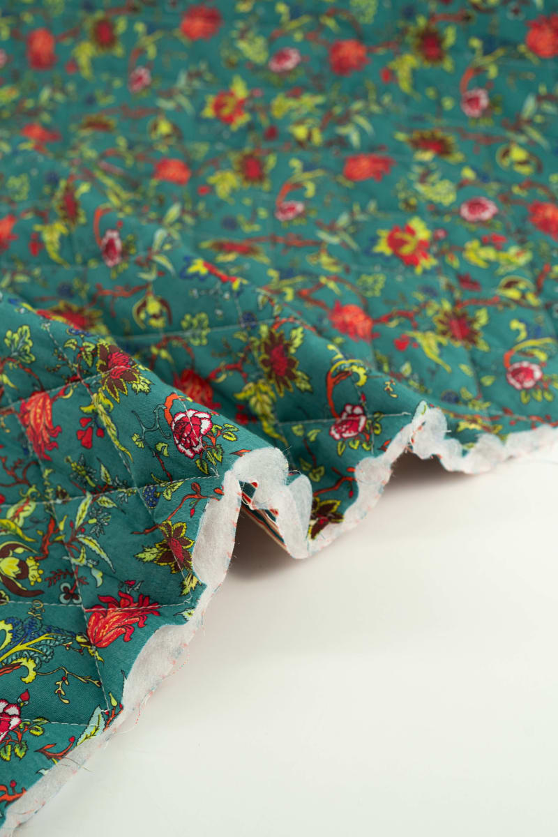 Acolchado estampado flores liberty verde botella