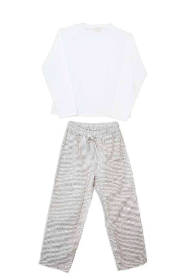 Pijama de senhora comprido às riscas em algodão - Seersucker