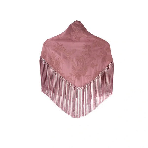 Xaile bordado, violeta, rosa, maquilhagem 